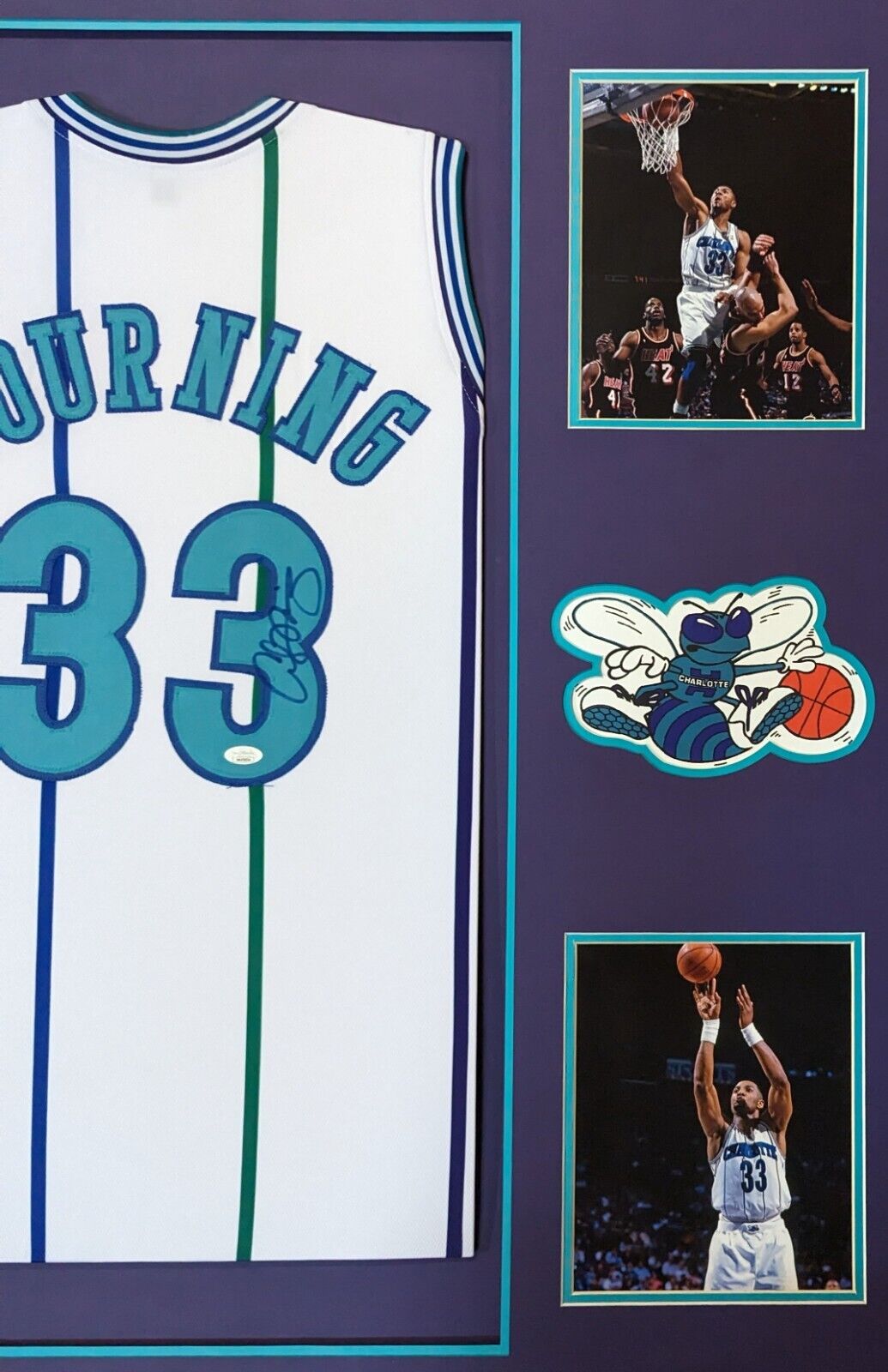 MVP Authentics Framed Charlotte Hornets Alonzo Mourning Signed Jersey Jsa Coa 540 sports jersey framing , jersey framing