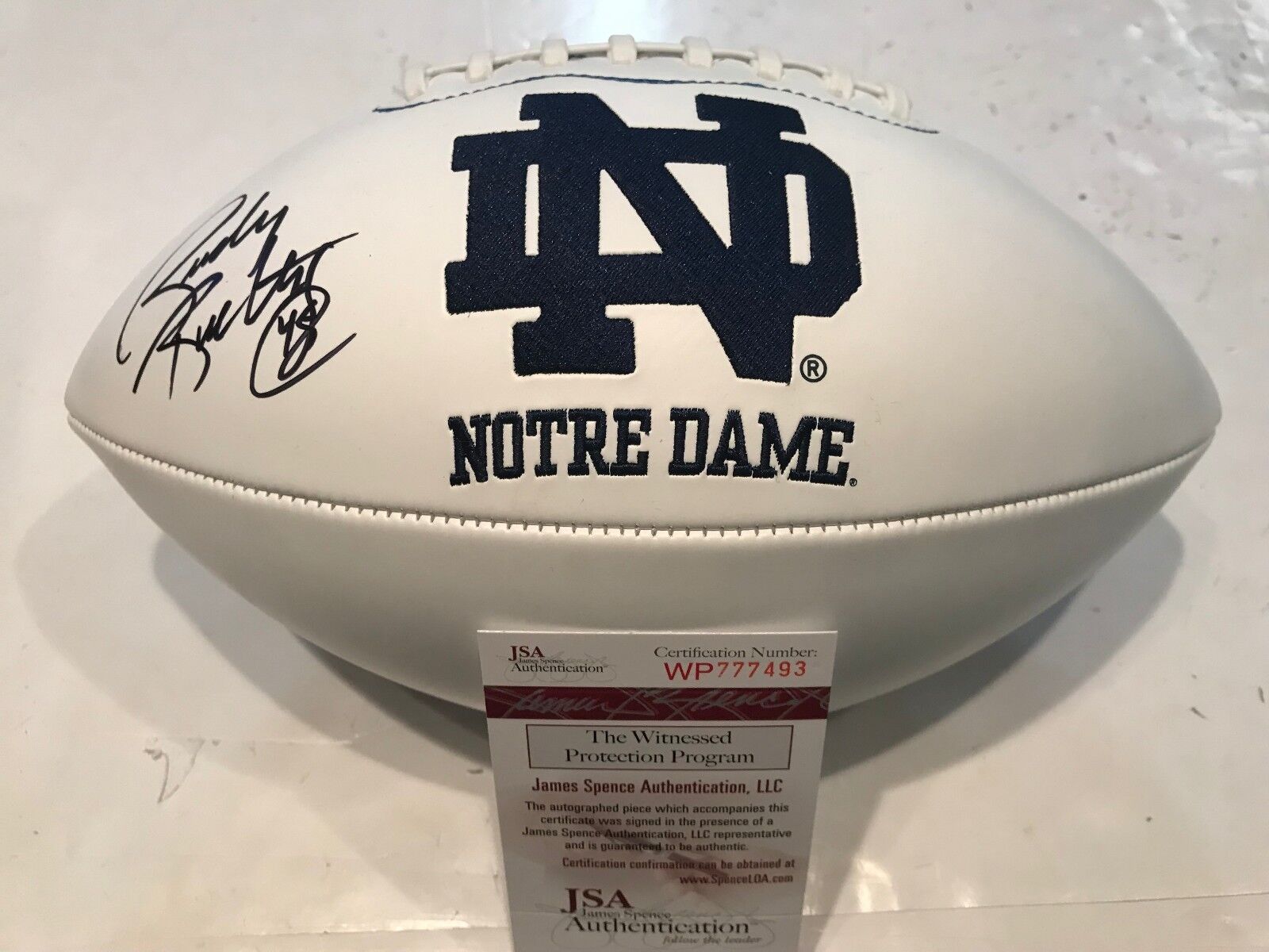 Rudy Ruettiger Autographed Signed Notre Dame Logo Football Jsa Coa