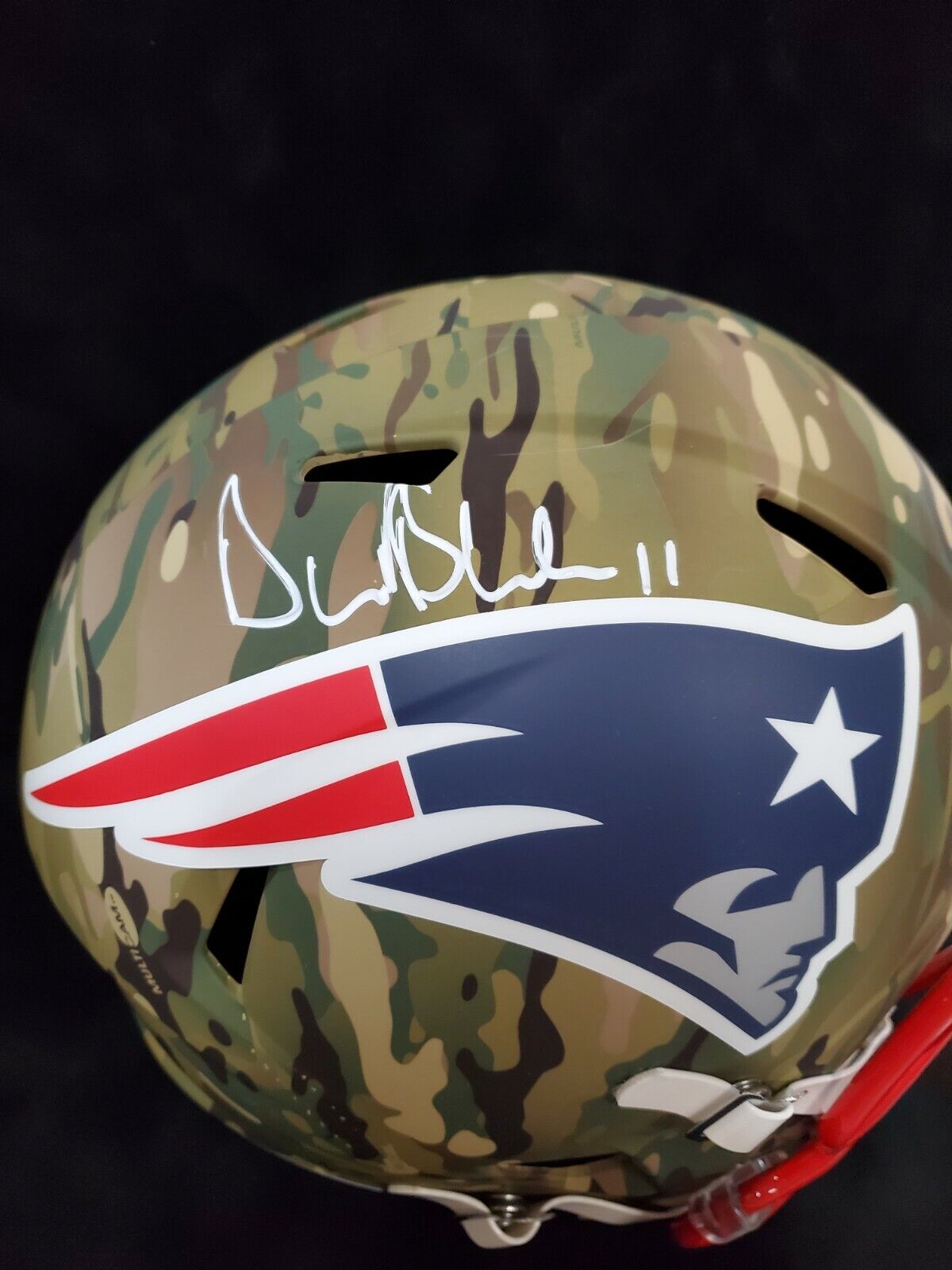 MVP Authentics New England Patriots Drew Bledsoe Signed Camo Alt Full Size Helmet Beckett Holo 337.50 sports jersey framing , jersey framing