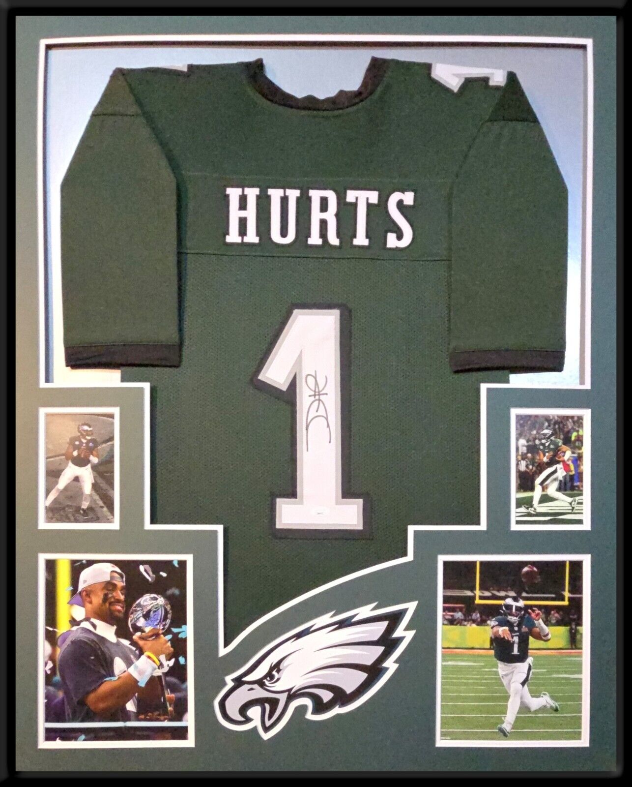 Framed Philadelphia Eagles Jalen Hurts Autographed Signed #1 Jersey Jsa Coa