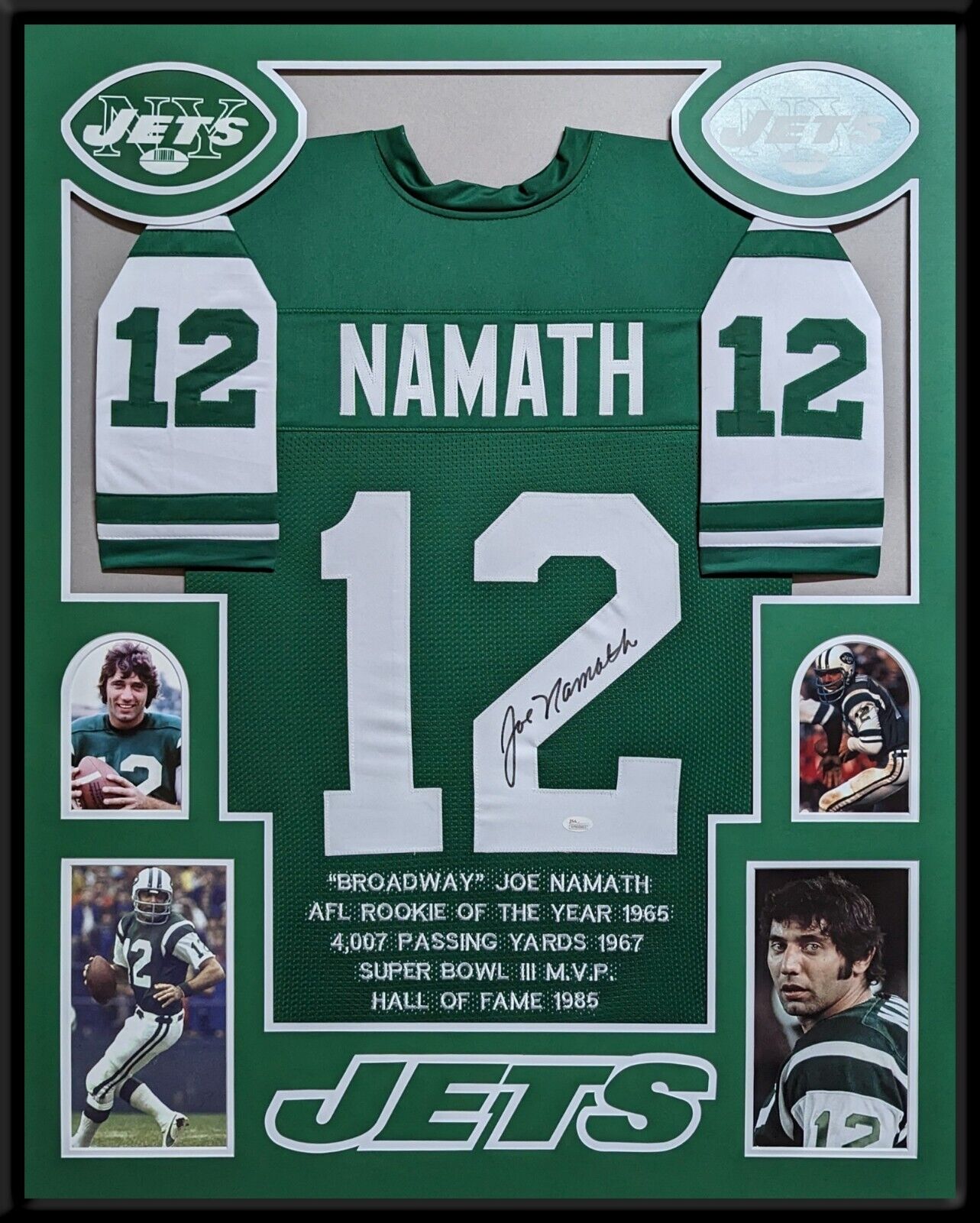 MVP Authentics Framed New York Jets Joe Namath Autographed Signed Stat Jersey Jsa Coa 900 sports jersey framing , jersey framing