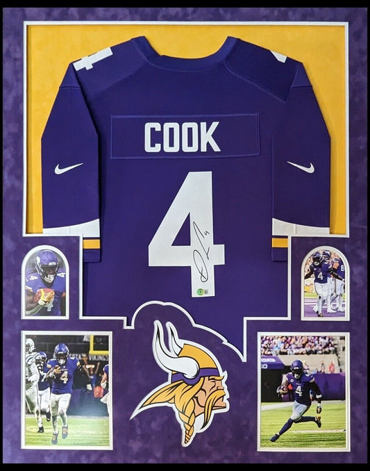 MVP Authentics Framed Minnesota Vikings Dalvin Cook Autographed Signed Nike Jersey Beckett Holo 630 sports jersey framing , jersey framing