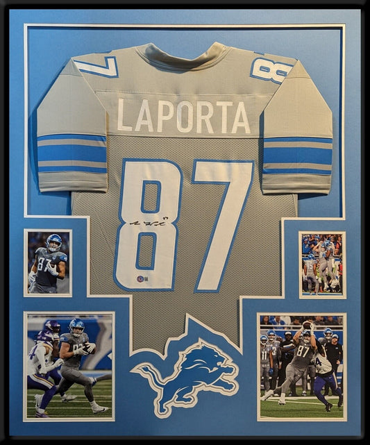 Framed Detroit Lions Sam Laporta Autographed Signed Jersey Beckett Hologram