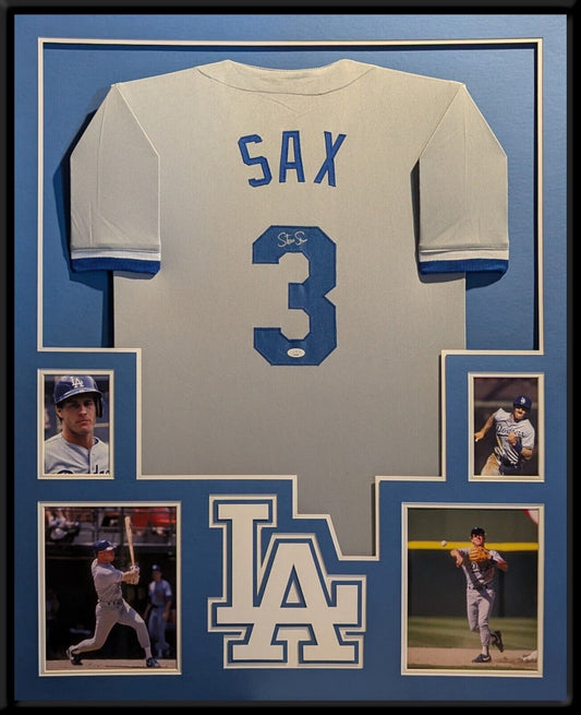 Framed Steve Sax Autographed Signed La Dodgers Jersey Jsa Coa