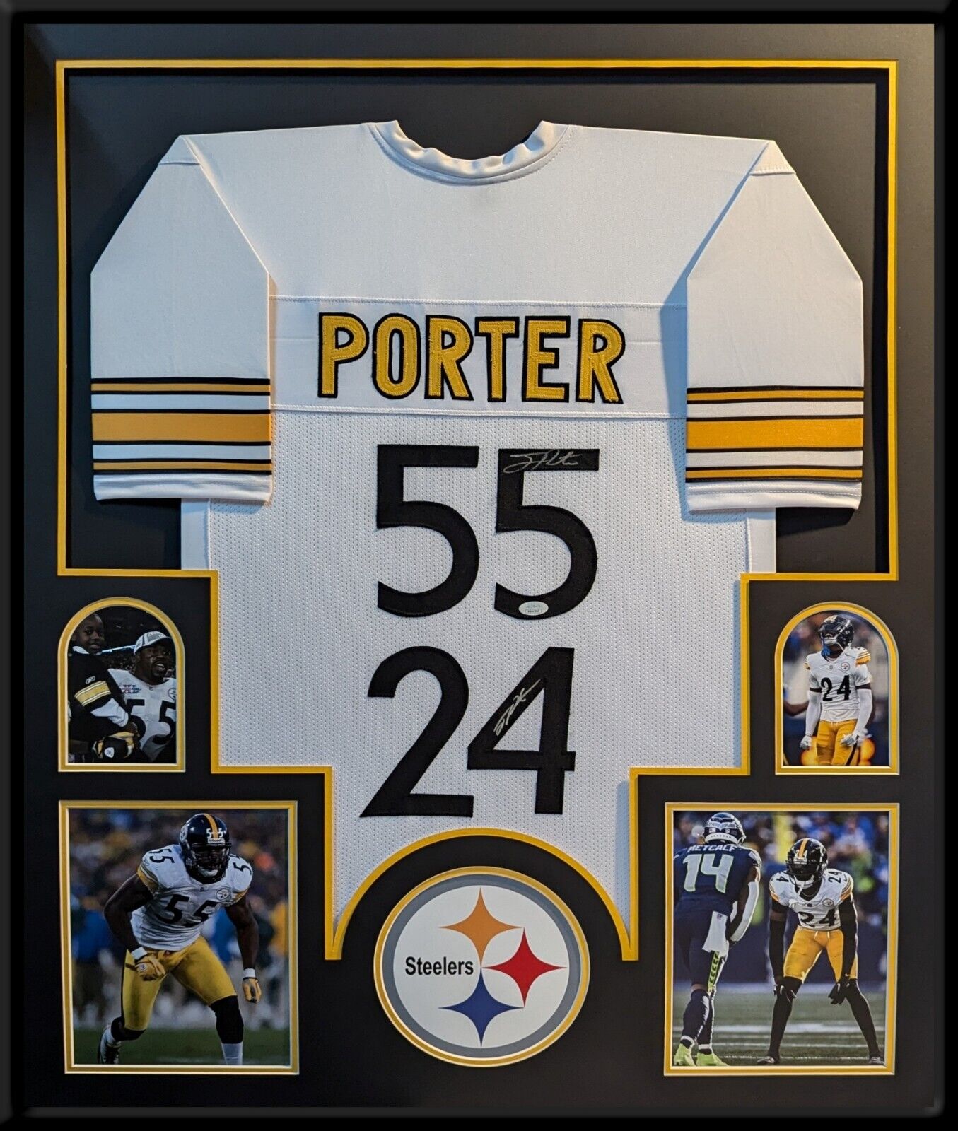 Framed Pittsburgh Steelers Joey Porter Jr & Sr Autographed Signed Jersey Jsa Coa