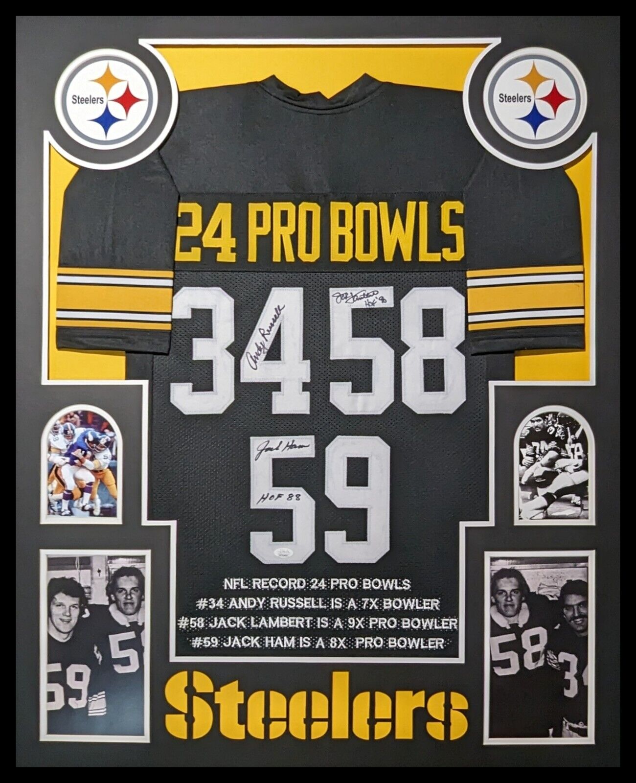 MVP Authentics Framed Pittsburgh Steelers 24 Pro Bowls 3X Signed Stat Jersey Jsa Coa 1125 sports jersey framing , jersey framing