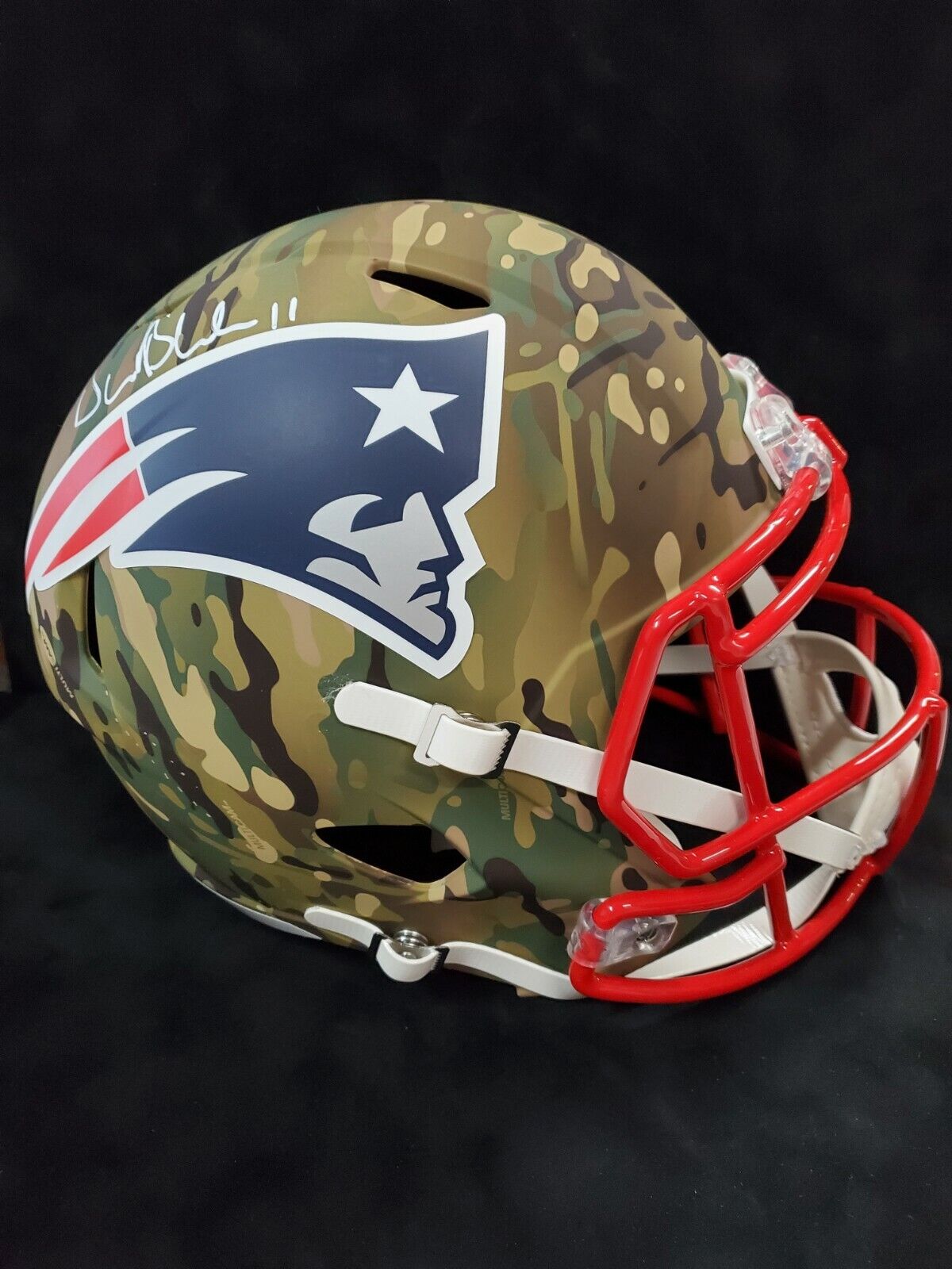 MVP Authentics New England Patriots Drew Bledsoe Signed Camo Alt Full Size Helmet Beckett Holo 337.50 sports jersey framing , jersey framing