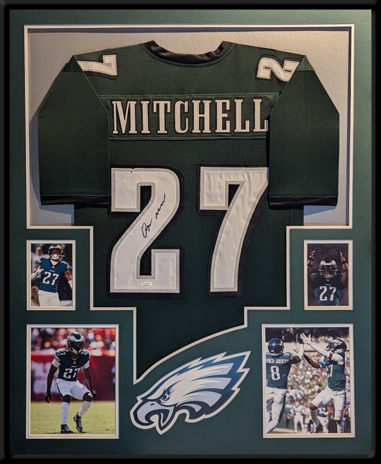 Framed Philadelphia Eagles Quinyon Mitchell Autographed Signed Jersey Jsa Coa