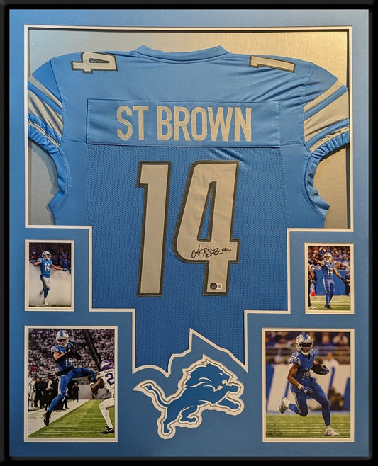 Framed Detroit Lions Amon-Ra St Brown Autographed Signed Jersey Beckett Holo