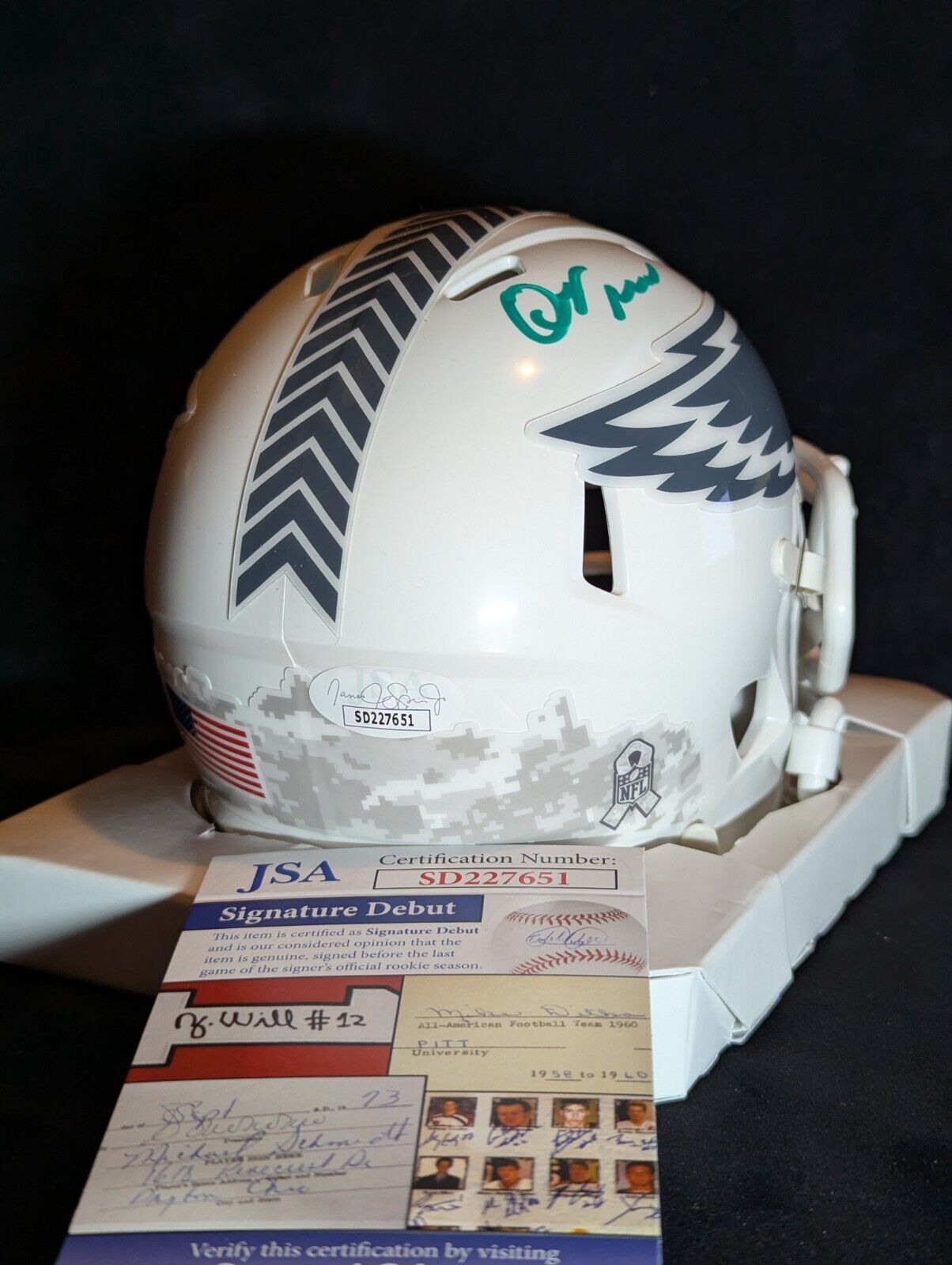 Philadelphia Eagles Quinyon Mitchell Autographed 2024 Salute Mini Helmet Jsa