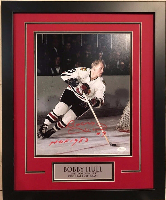 MVP Authentics Framed Signed Inscribed Bobby Hull Chicago Blackhawks 11X14 Photo Jsa Coa 270 sports jersey framing , jersey framing