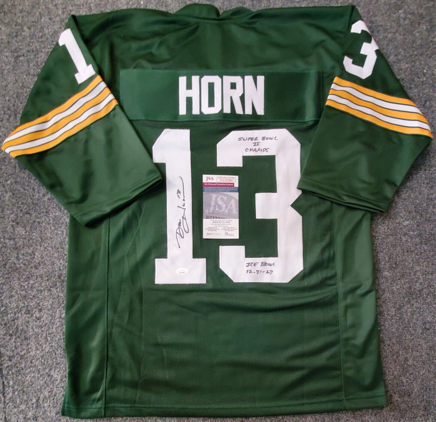 Green Bay Packers Don Horn Autographed Signed 2X Inscribed Jersey Jsa Coa