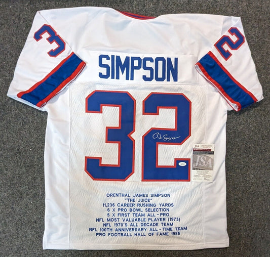 Buffalo Bills Oj Simpson Autographed Signed Stat Jersey Jsa Coa