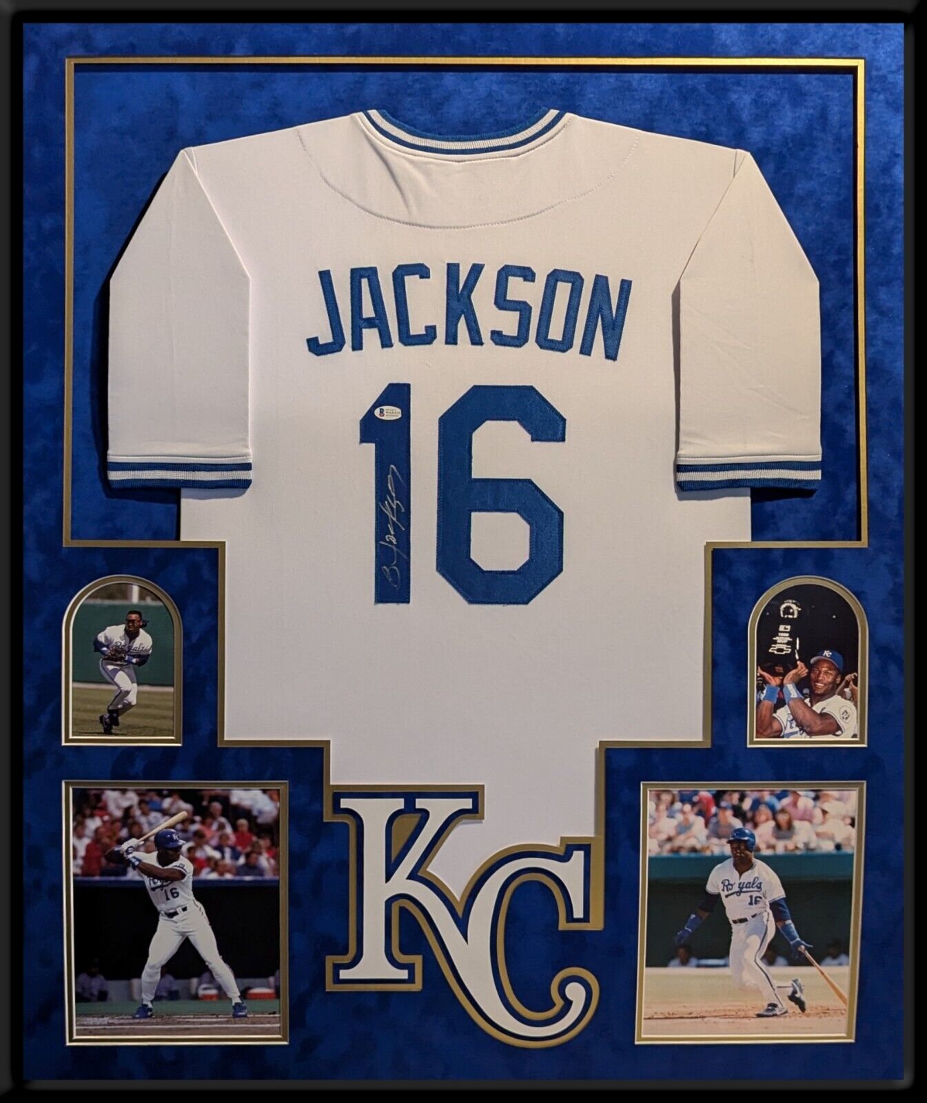 Suede Framed Kansas City Royals Bo Jackson Autographed Signed Jersey Beckett Coa