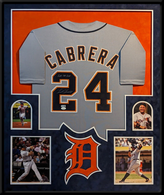 Suede Framed Detroit Tigers Miguel Cabrera Autographed Signed Jersey Jsa Coa