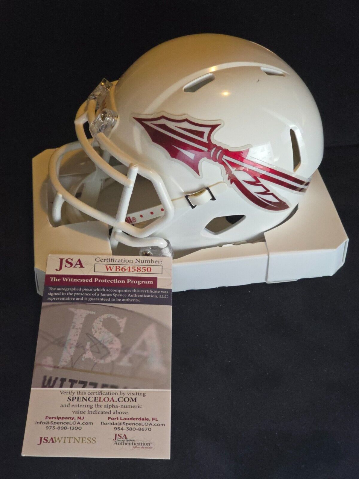 Florida State Seminoles Braden Fiske Autographed White Speed Mini Helmet Jsa