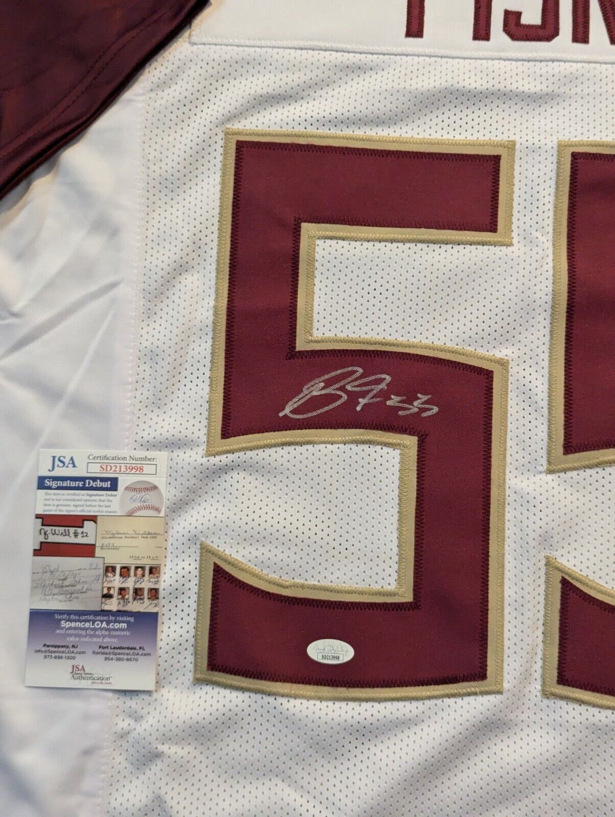 Florida State Seminoles Braden Fiske Autographed Signed Jersey Jsa Coa