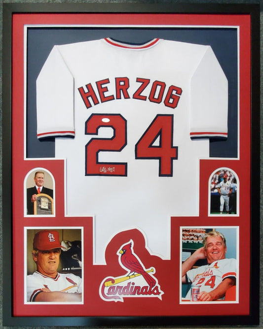 Framed St Louis Cardinals Whitey Herzog Autographed Signed  Jersey Jsa Coa