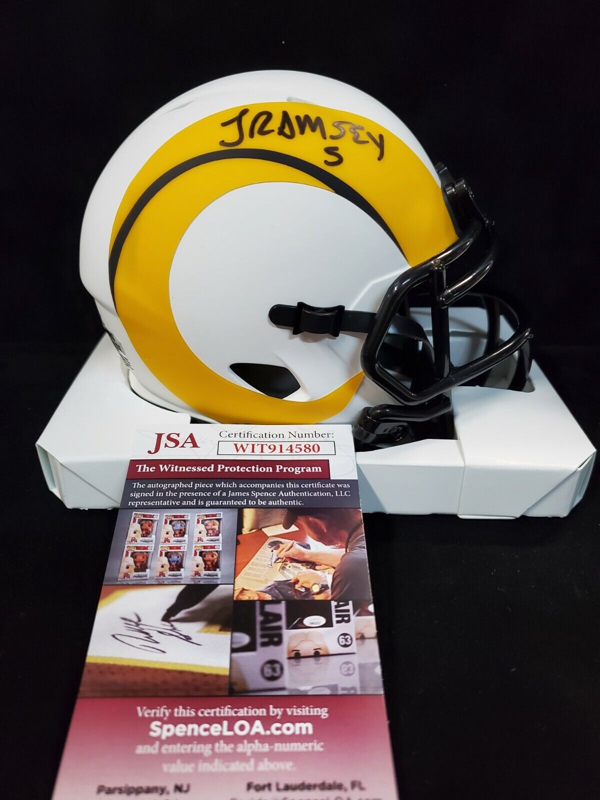 Los Angeles Rams Jalen Ramsey Autographed Lunar Mini Helmet Jsa Coa