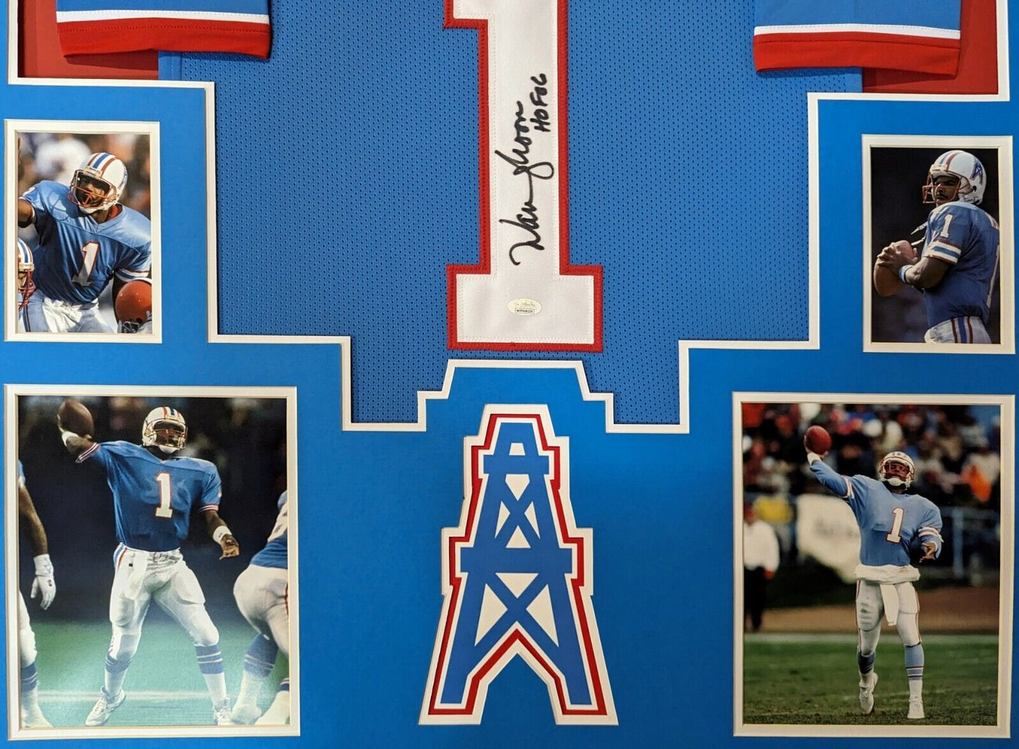 MVP Authentics Framed Houston Oilers Warren Moon Autographed Signed Inscribed Jersey Jsa Coa 495 sports jersey framing , jersey framing