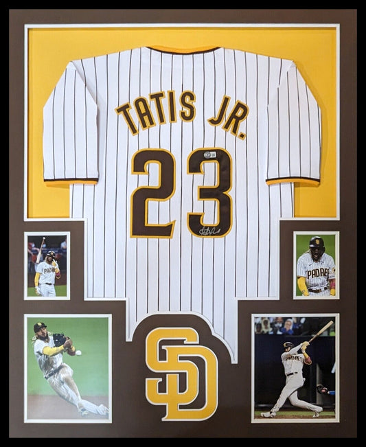 MVP Authentics Framed Fernando Tatis Jr Autographed Signed San Diego Padres Jersey Beckett Holo 719.10 sports jersey framing , jersey framing