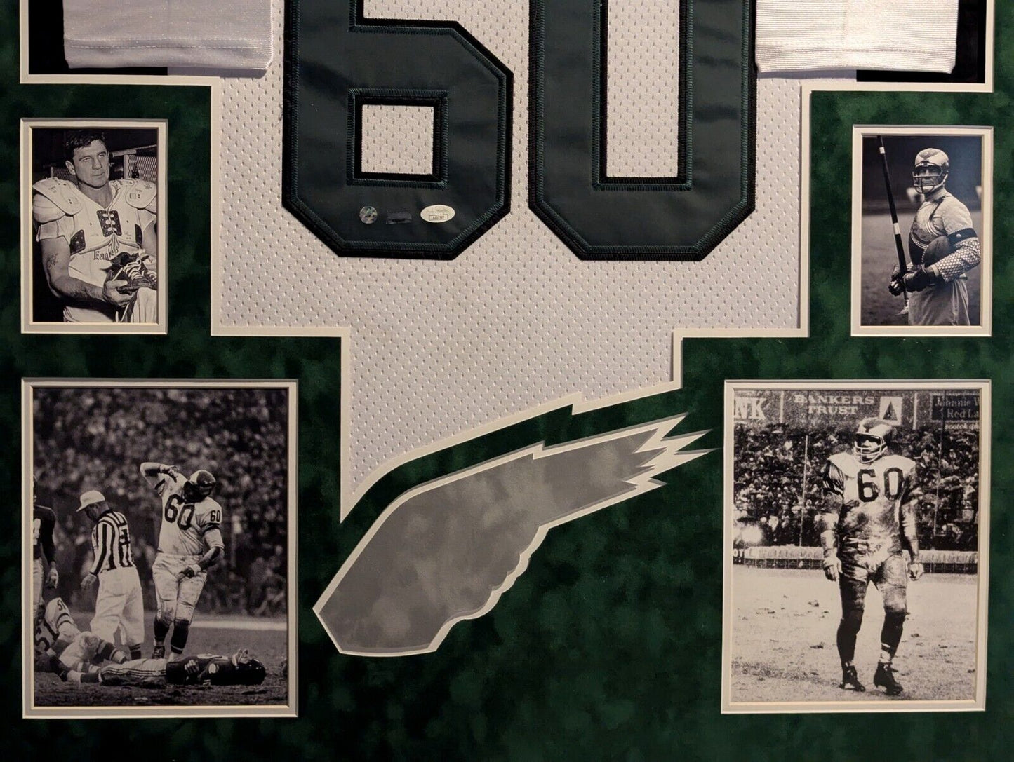 Suede Framed Chuck Bednarik Autographed Philadelphia Eagles Jersey Jsa Coa