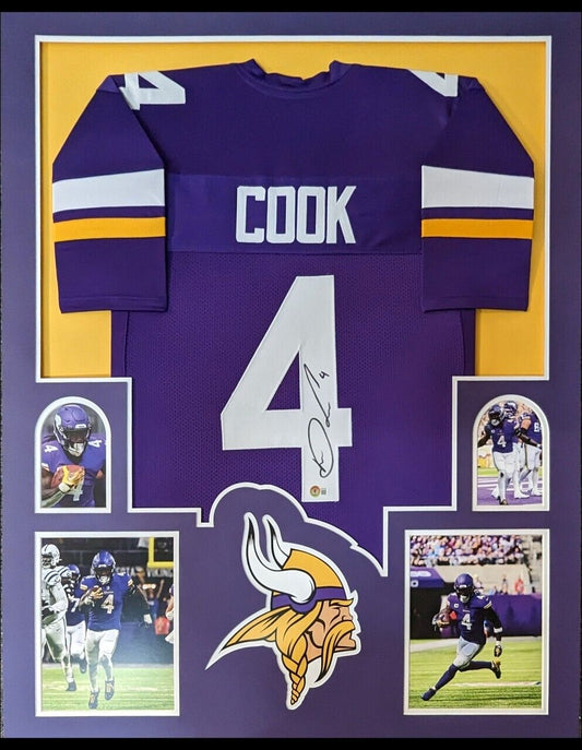 MVP Authentics Framed Minnesota Vikings Dalvin Cook Autographed Signed Jersey Beckett Holo 450 sports jersey framing , jersey framing