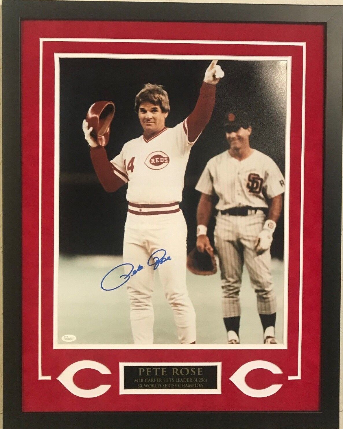 Framed Signed Pete Rose Cincinnati Reds 16X20 Photo Jsa Coa