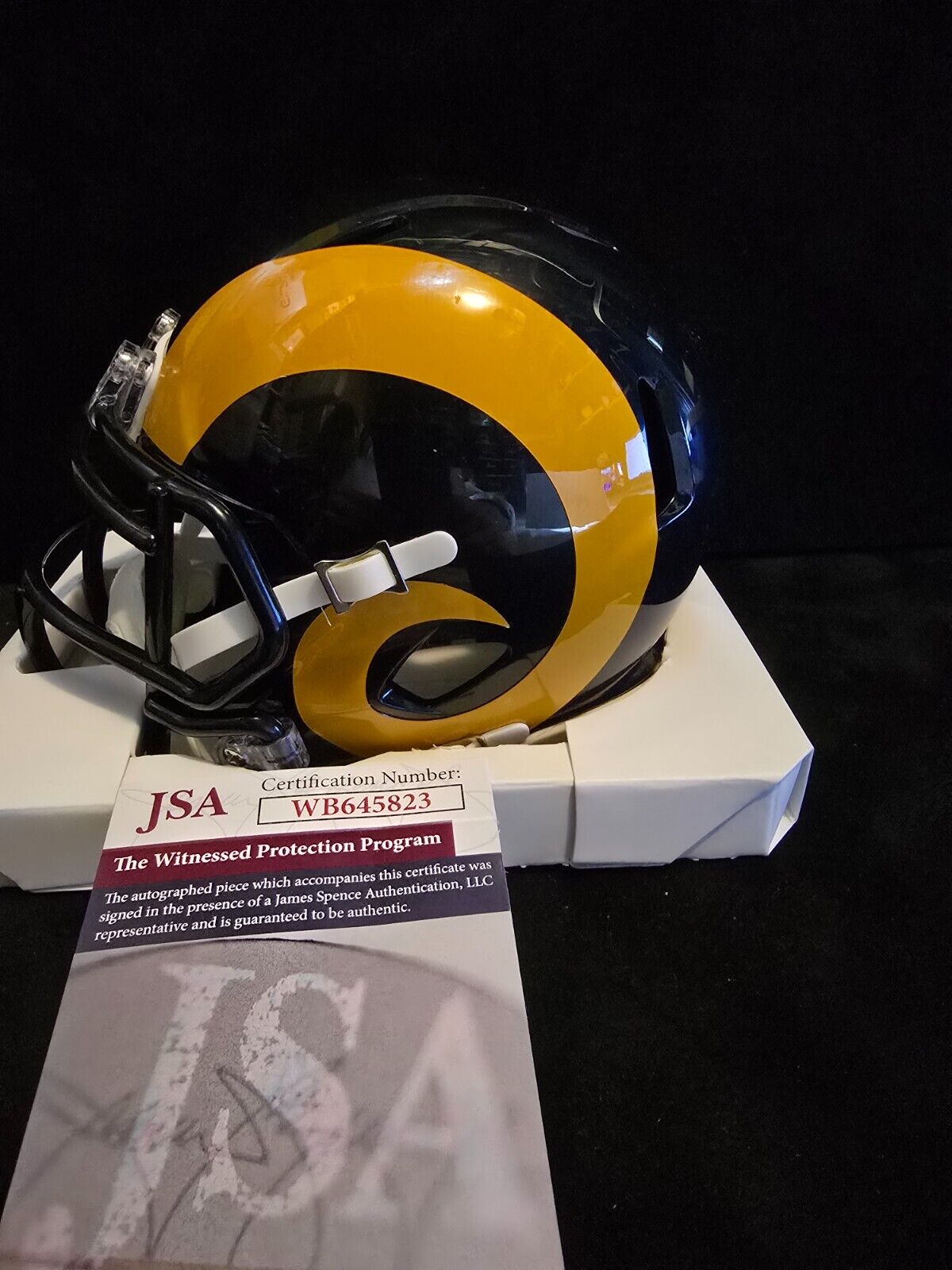 Los Angeles Rams Braden Fiske Autographed Throwback Speed Mini Helmet Jsa Coa