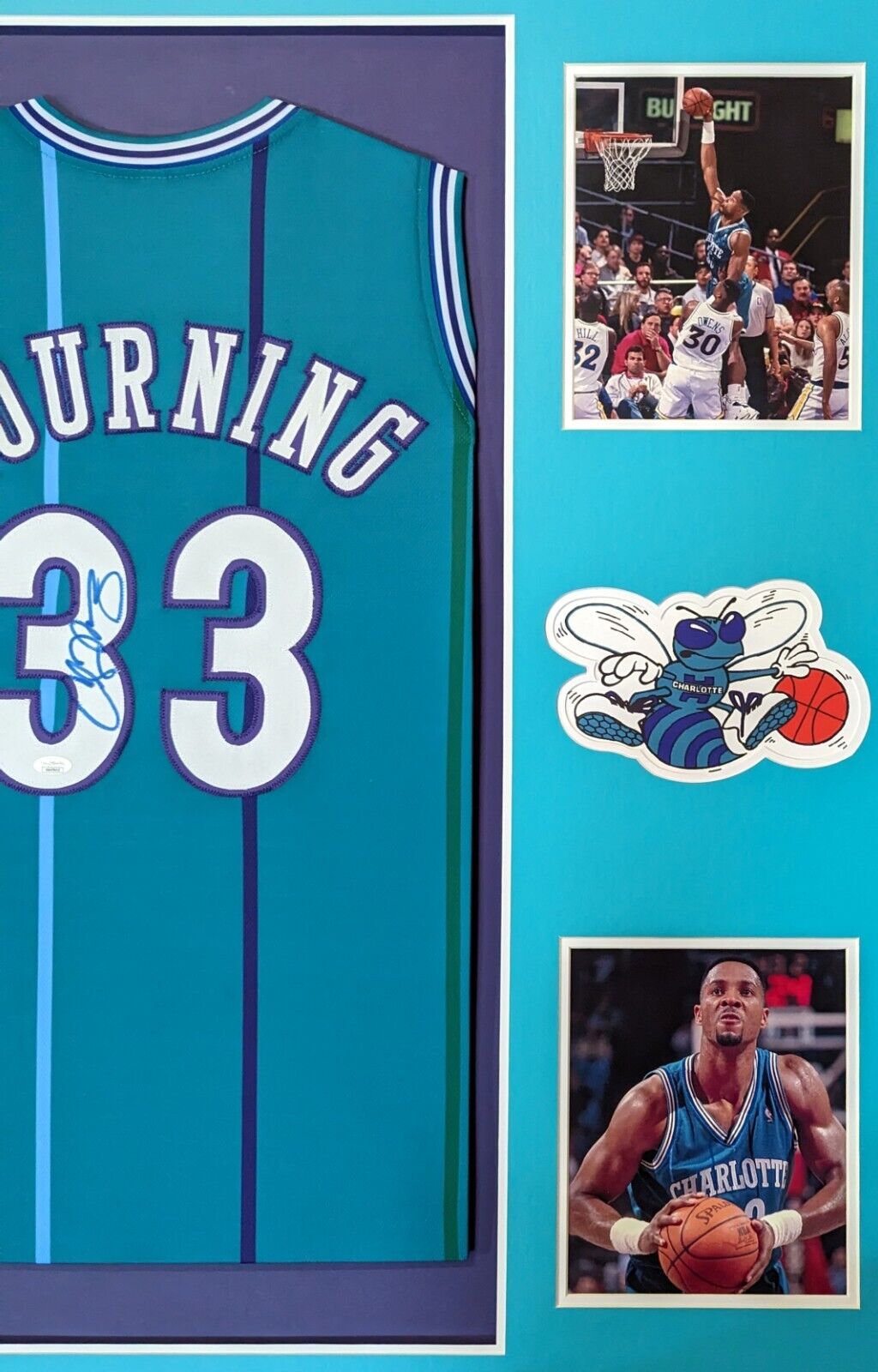 MVP Authentics Framed Charlotte Hornets Alonzo Mourning Signed Jersey Jsa Coa 540 sports jersey framing , jersey framing