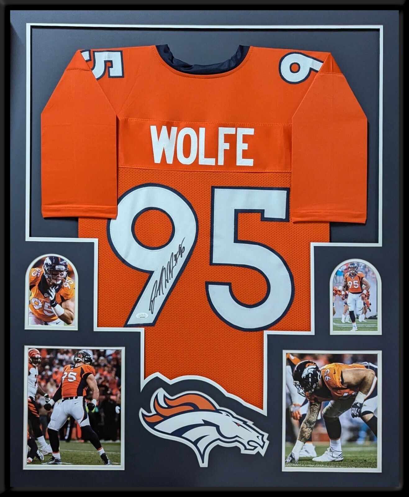 Framed Denver Broncos Derek Wolfe Autographed Signed Jersey Jsa Coa