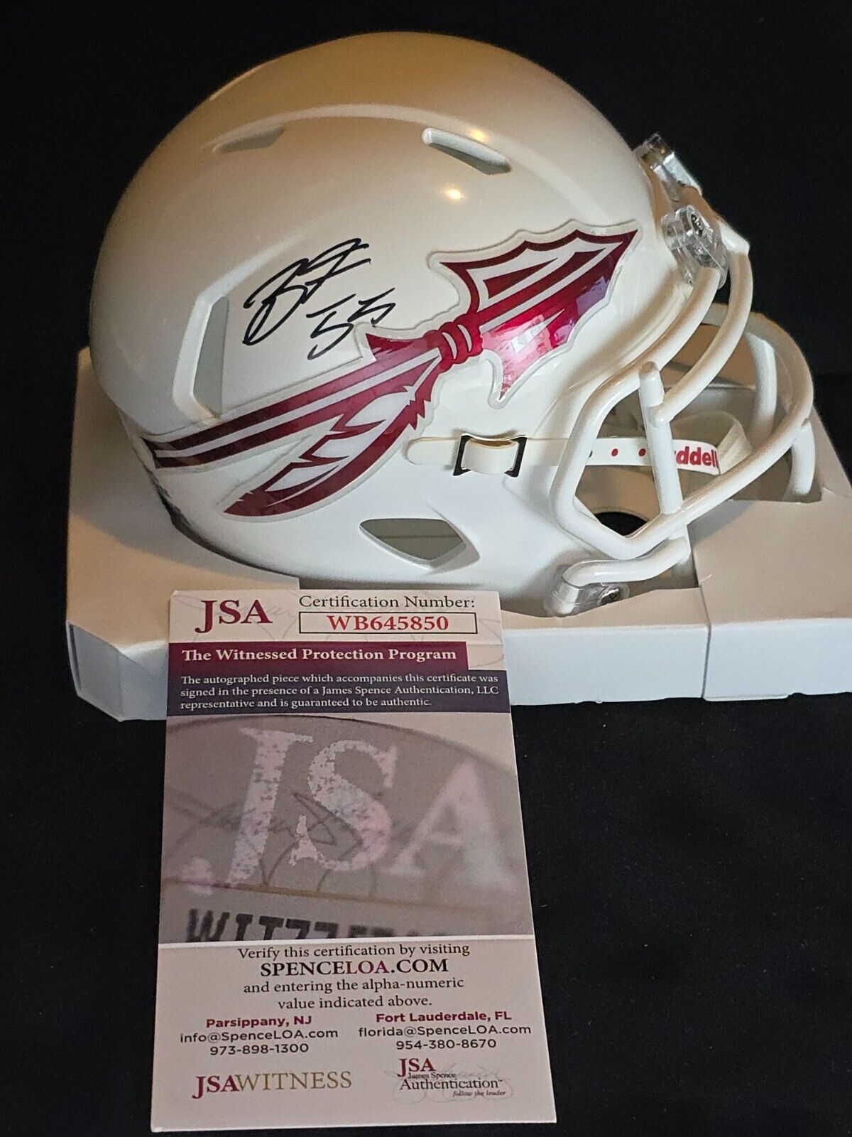 Florida State Seminoles Braden Fiske Autographed White Speed Mini Helmet Jsa