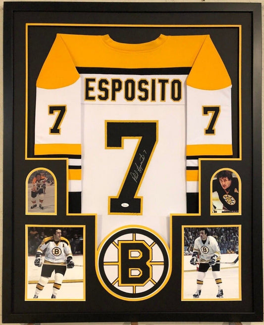 Framed Boston Bruins Phil Esposito Autographed Signed Jersey Jsa Coa