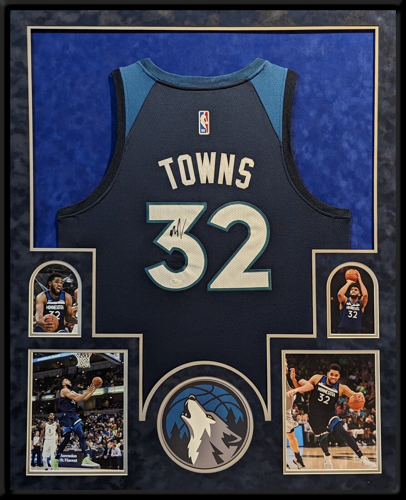 Suede Framed Minnesota Timberwolves Karl Anthony Towns Autographed Jersey Jsa