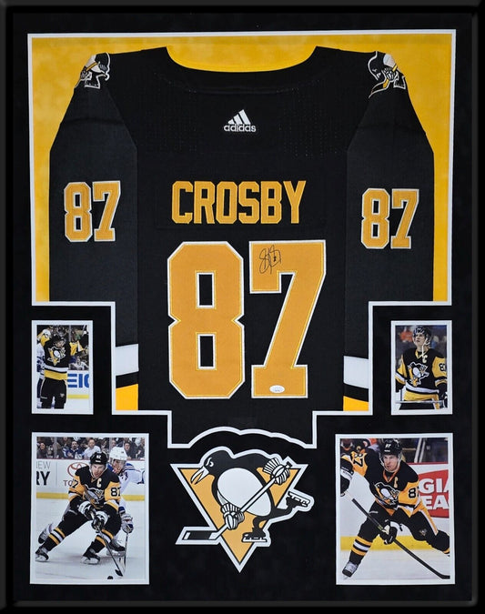 Suede Framed Pittsburgh Penguins Sidney Crosby Autographed Signed Jersey Jsa Coa