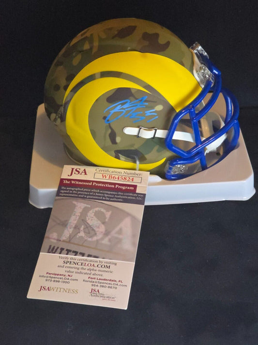 Los Angeles Rams Braden Fiske Autographed Camo Speed Mini Helmet Jsa Coa