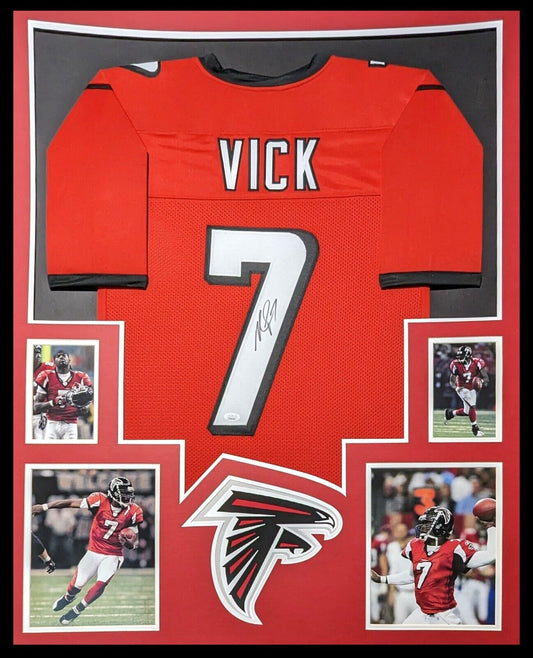 MVP Authentics Framed Atlanta Falcons Michael Vick Autographed Signed Jersey Jsa Coa 405 sports jersey framing , jersey framing