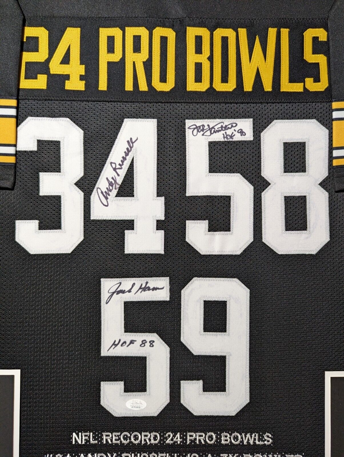 MVP Authentics Framed Pittsburgh Steelers 24 Pro Bowls 3X Signed Stat Jersey Jsa Coa 1125 sports jersey framing , jersey framing