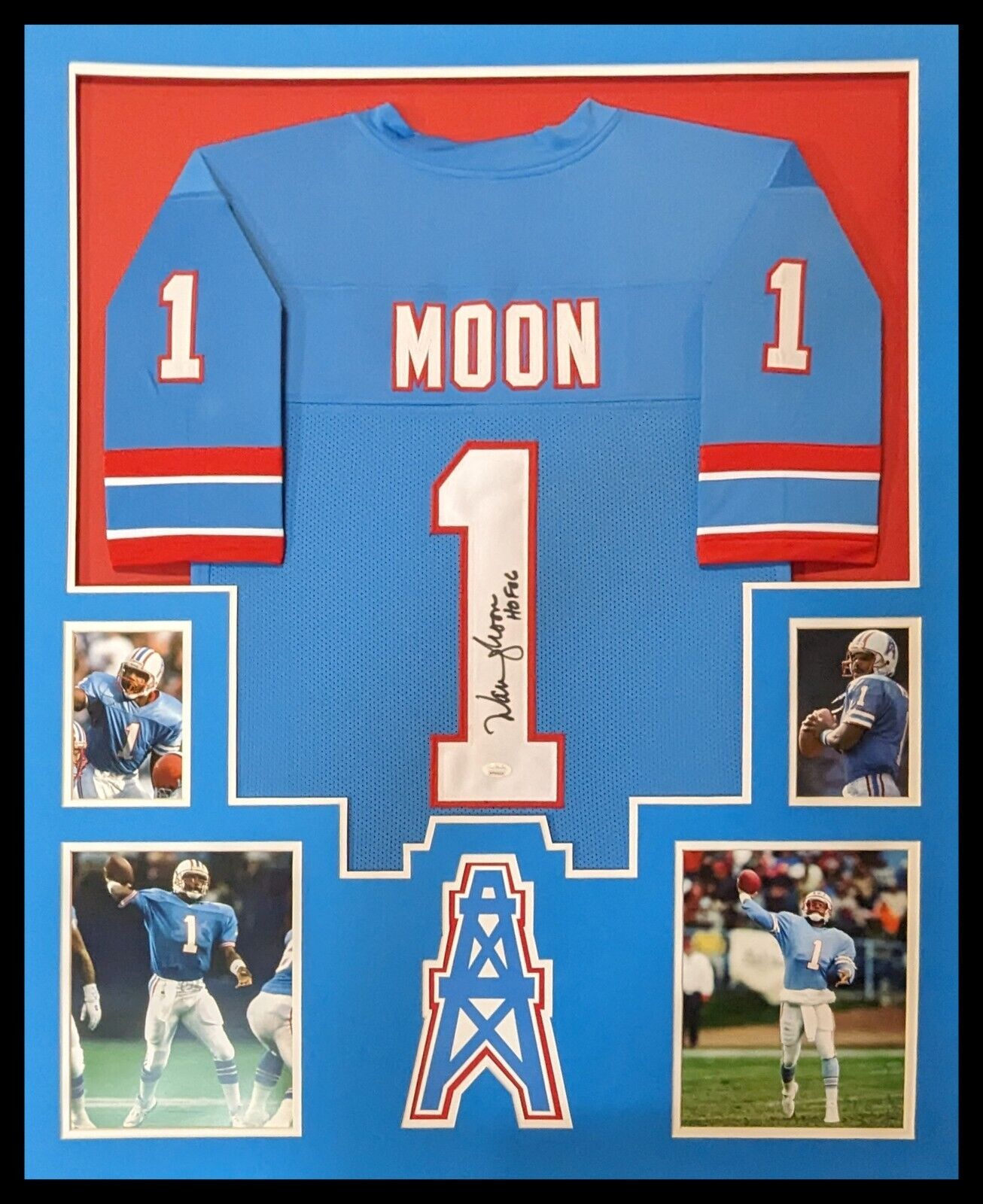 MVP Authentics Framed Houston Oilers Warren Moon Autographed Signed Inscribed Jersey Jsa Coa 495 sports jersey framing , jersey framing