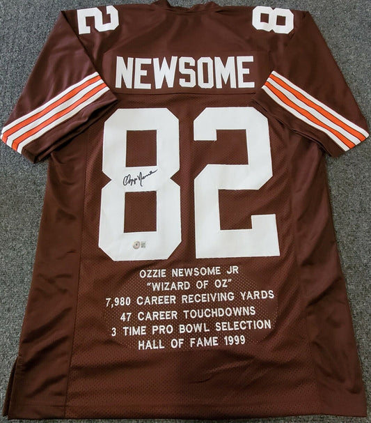 MVP Authentics Cleveland Browns Ozzie Newsome Autographed Signed Stat Jersey Beckett Holo 134.10 sports jersey framing , jersey framing