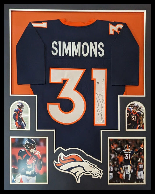 MVP Authentics Framed Denver Broncos Justin Simmons Autographed Signed Jersey Jsa Coa 450 sports jersey framing , jersey framing