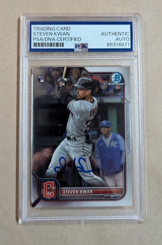 Steven Kwan Bowman Chrome Rookie 2022 #39 Hand Signed Psa Slabbed