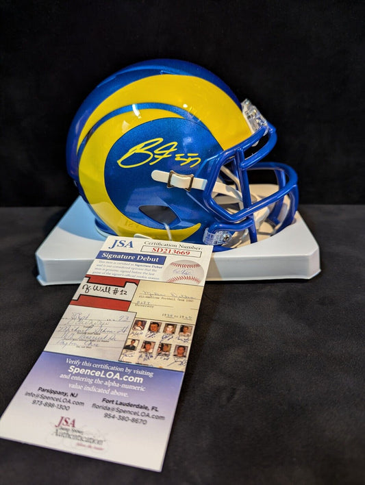 Los Angeles Rams Braden Fiske Autographed Speed Mini Helmet Jsa Coa