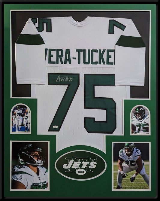 MVP Authentics Framed New York Jets Alijah Vera-Tucker Autographed Signed Jersey Jsa Coa 337.50 sports jersey framing , jersey framing