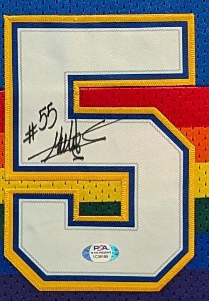 Suede Framed Denver Nuggets Dikembe Mutombo Signed Autographed Jersey Psa Coa