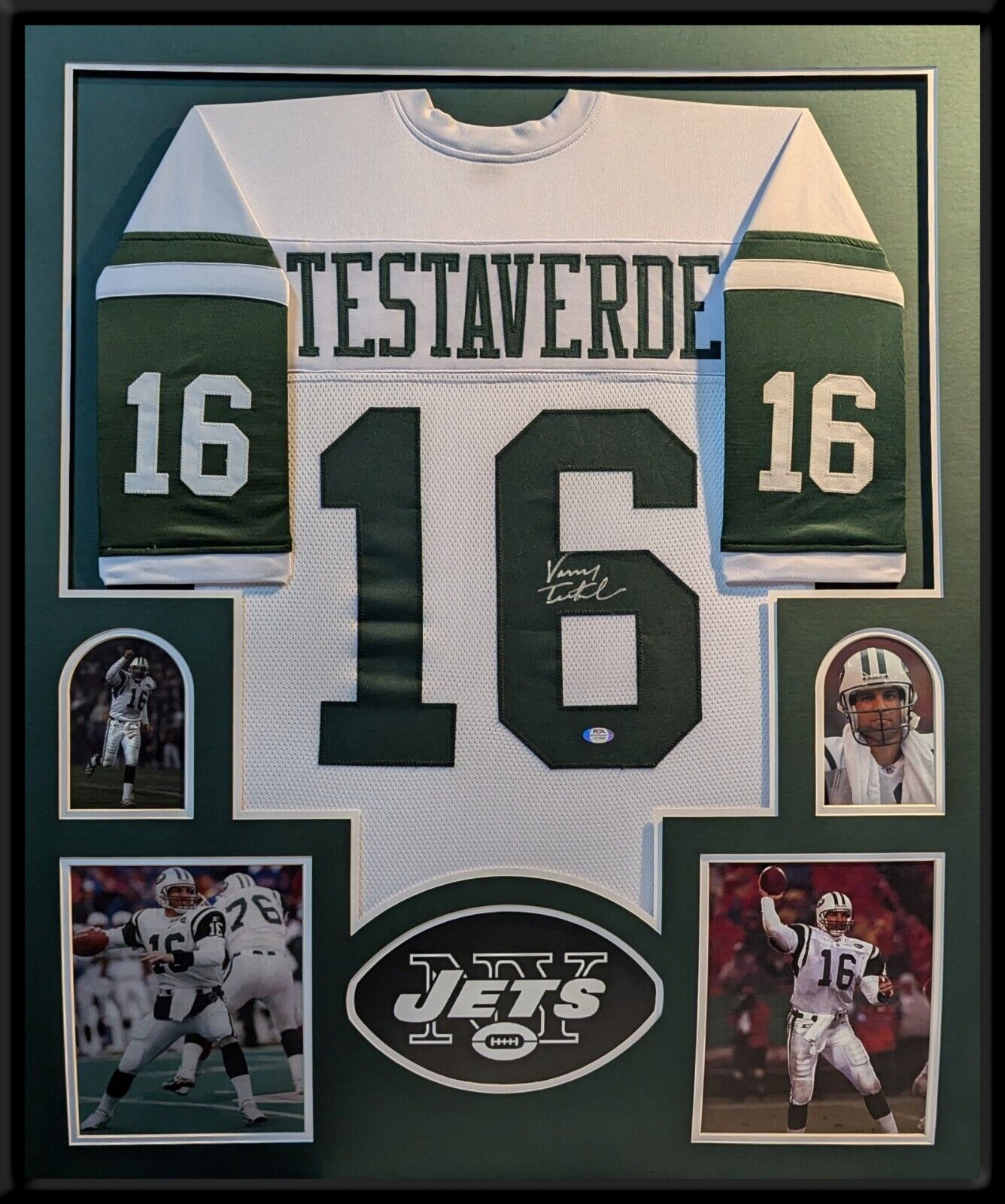 Framed Vinny Testaverde Autographed Signed New York Jets Jersey Psa Coa