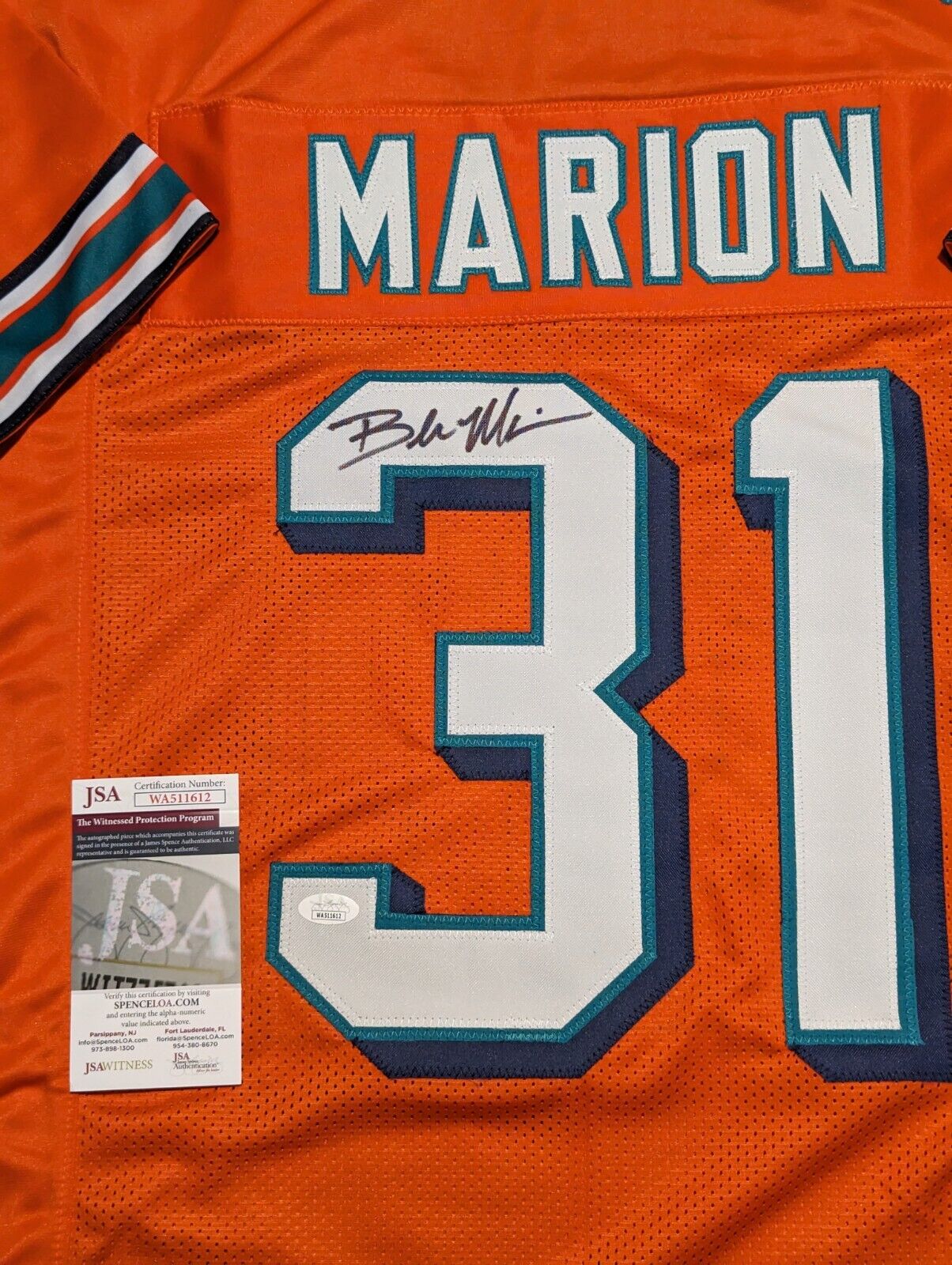 MVP Authentics Miami Dolphins Brock Marion Autographed Signed Jersey Jsa Coa 90 sports jersey framing , jersey framing