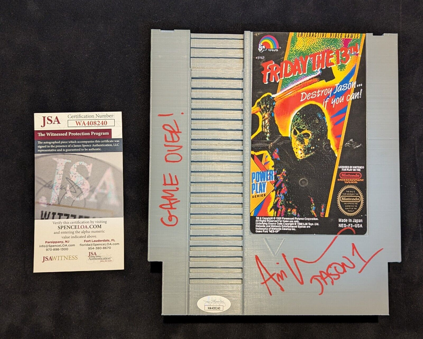 Ari Lehman Signed Jason Voorhees Friday The 13Th 3D Print Nes Replica Game Jsa