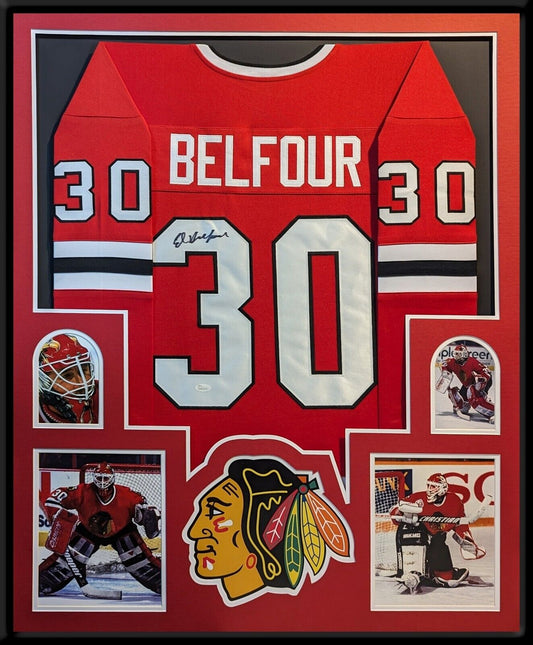 MVP Authentics Framed Chicago Blackhawks Ed Belfour Autographed Signed Jersey Jsa Coa 675 sports jersey framing , jersey framing