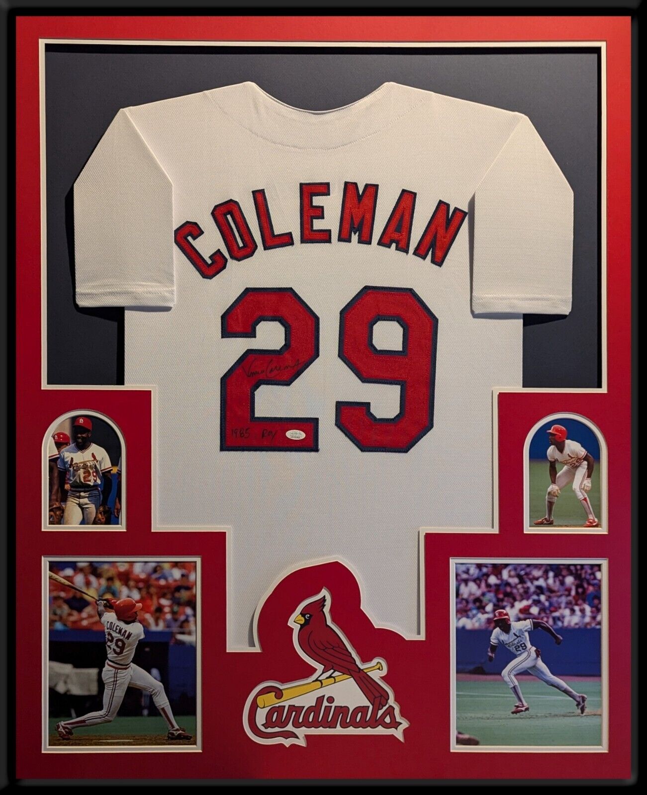 Framed St Louis Cardinals Vince Coleman Autographed Inscribed Jersey Jsa Coa